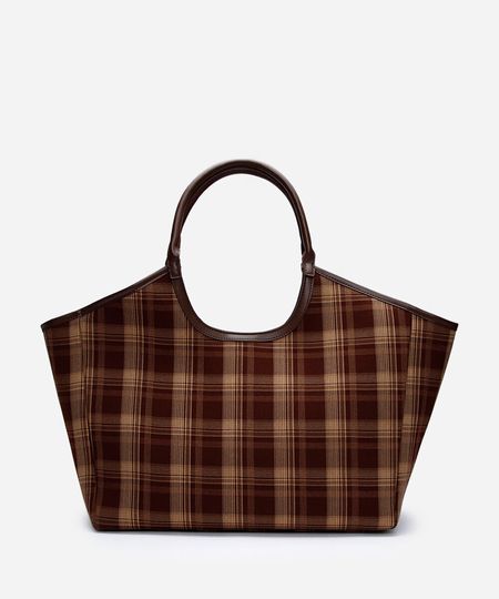 bolsa shopper xadrez marrom UNICO