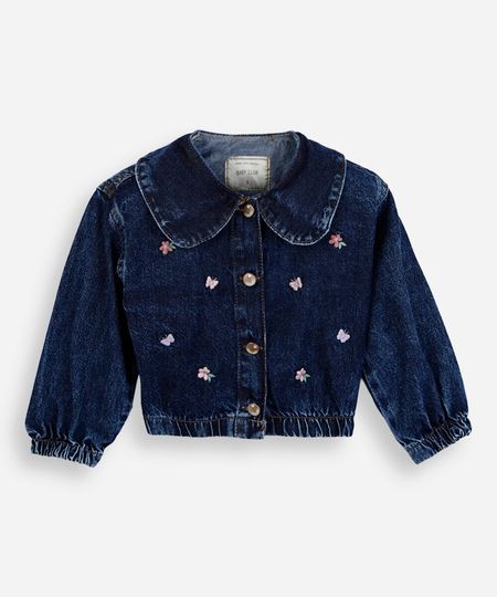 jaqueta bomber infantil jeans com bordado floral azul 1 jaqueta bomber infantil jeans com bordado floral azul 1