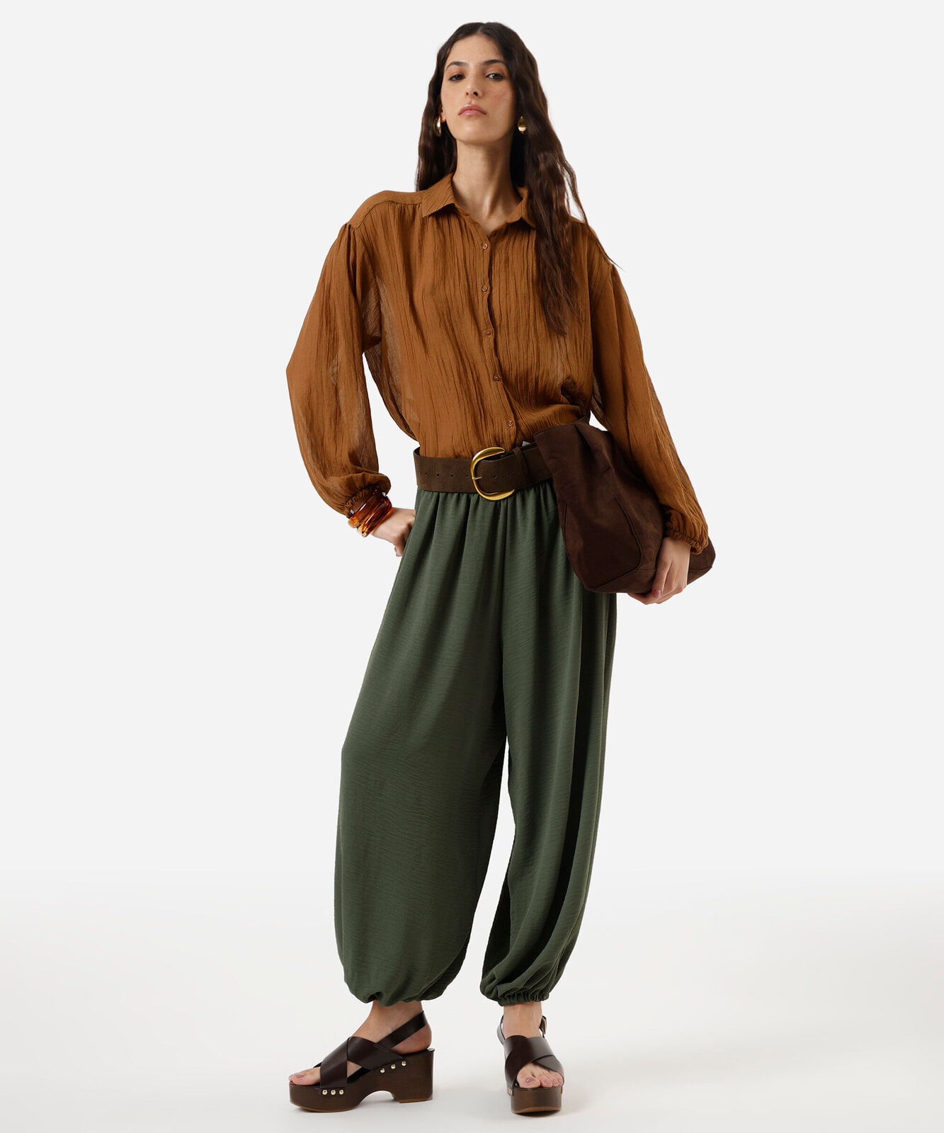 calça aladim feminina texturizada verde