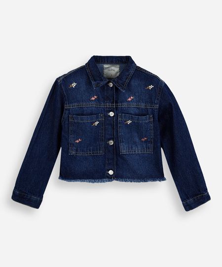 jaqueta infantil jeans com bordado floral azul 4