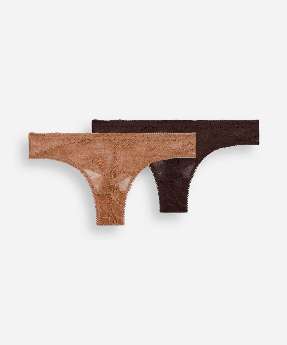 Vista 2 kit de 2 calcinhas fio dental feminina de renda floral colorido C&A SORTIDO (KIT) C&A SORTIDO (KIT)