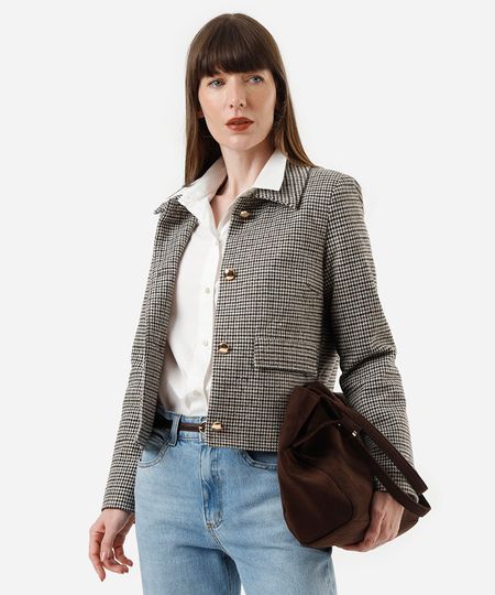 jaqueta feminina pied de poule bege M