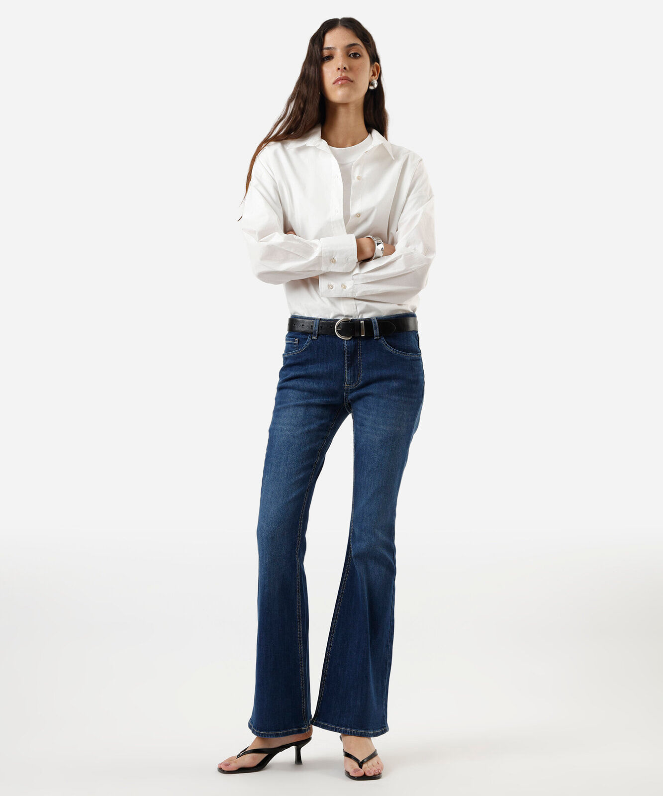 calça flare feminina jeans cintura baixa azul