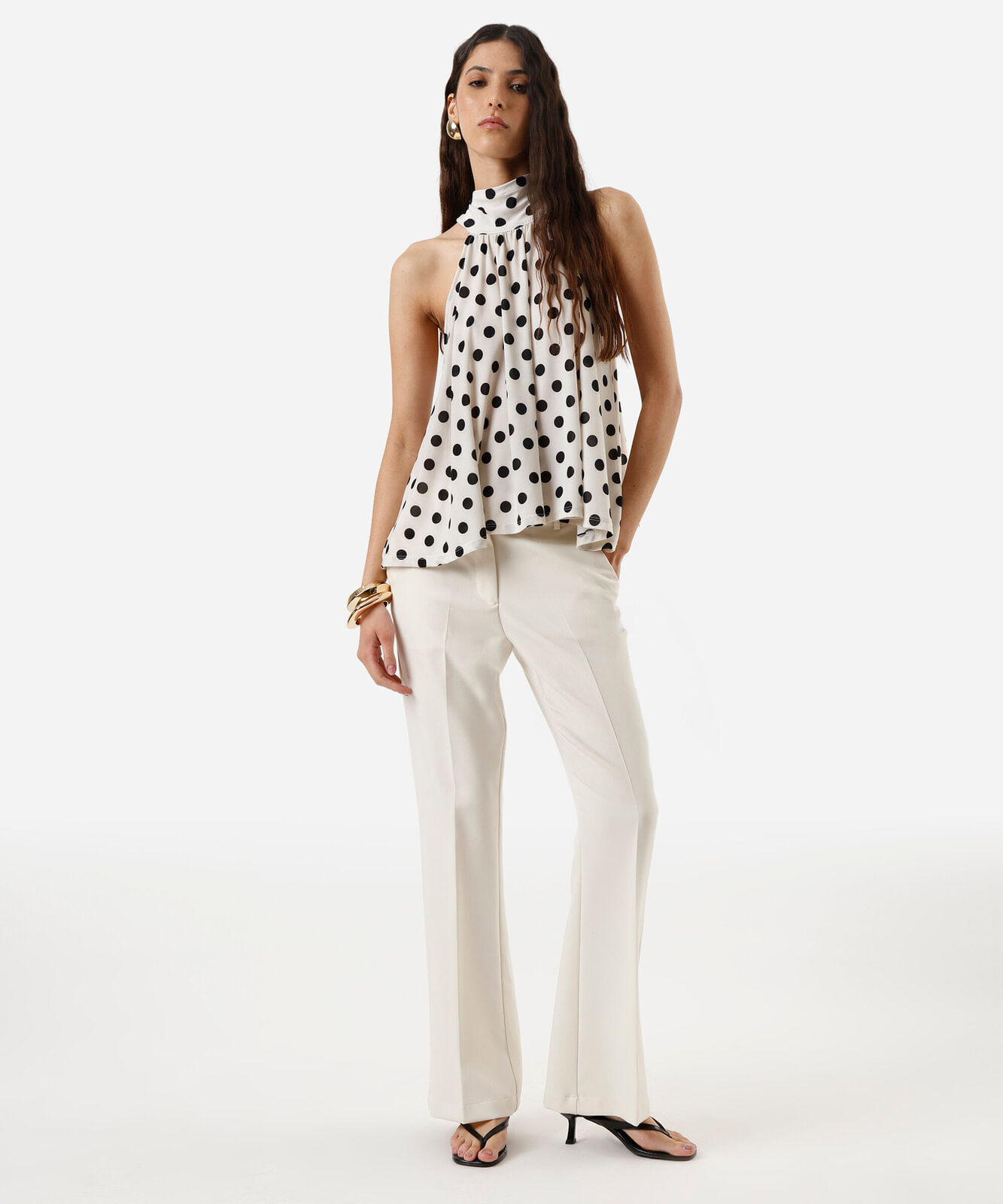 calça flare feminina de alfaiataria bege