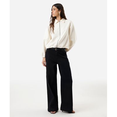 calça wide leg feminina jeans cintura alta preta