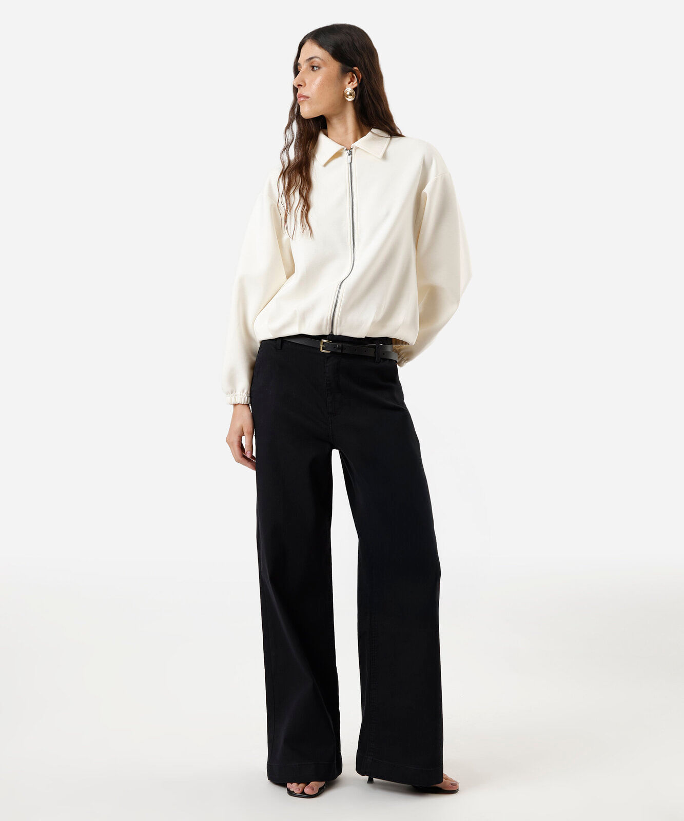 calça wide leg feminina jeans cintura alta preta