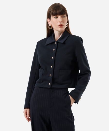 jaqueta feminina com bolsos azul G