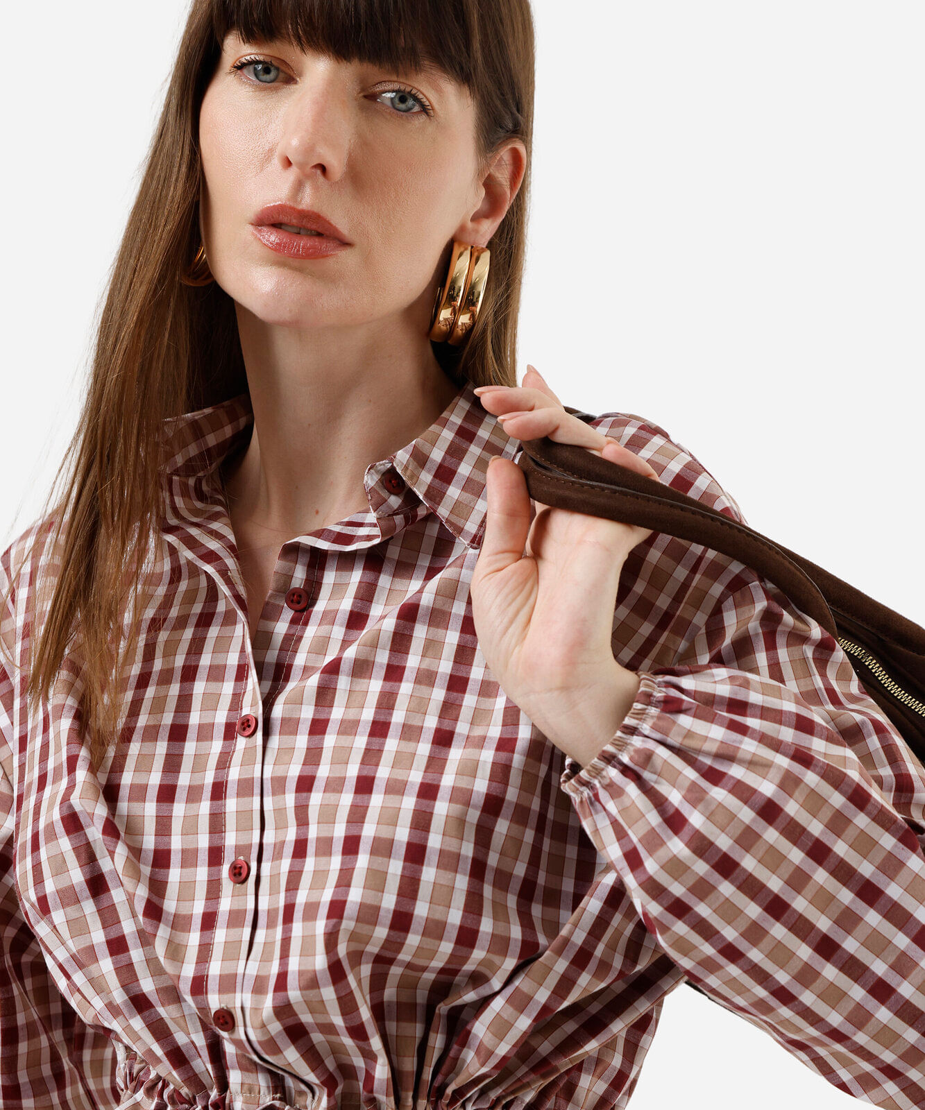 camisa feminina com amarração manga longa xadrez colorida