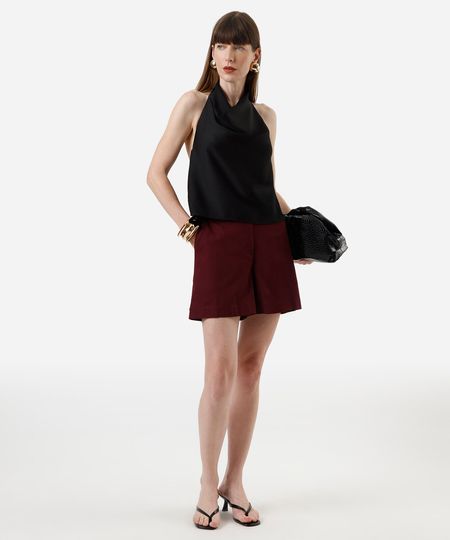 bermuda de alfaiataria feminina com linho vinho 36