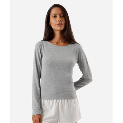 blusa feminina de pijama avulsa manga longa cinza