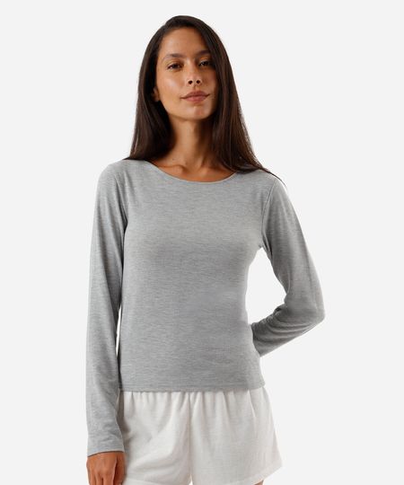 blusa feminina de pijama avulsa manga longa cinza PP blusa feminina de pijama avulsa manga longa cinza PP