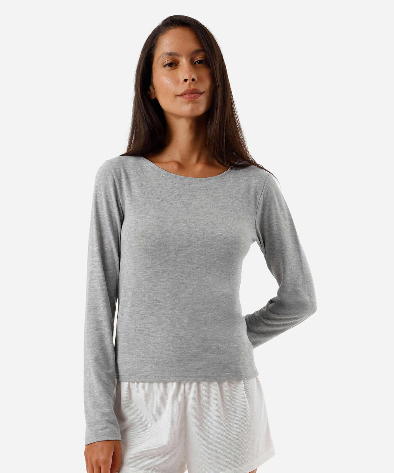 blusa feminina de pijama avulsa manga longa cinza