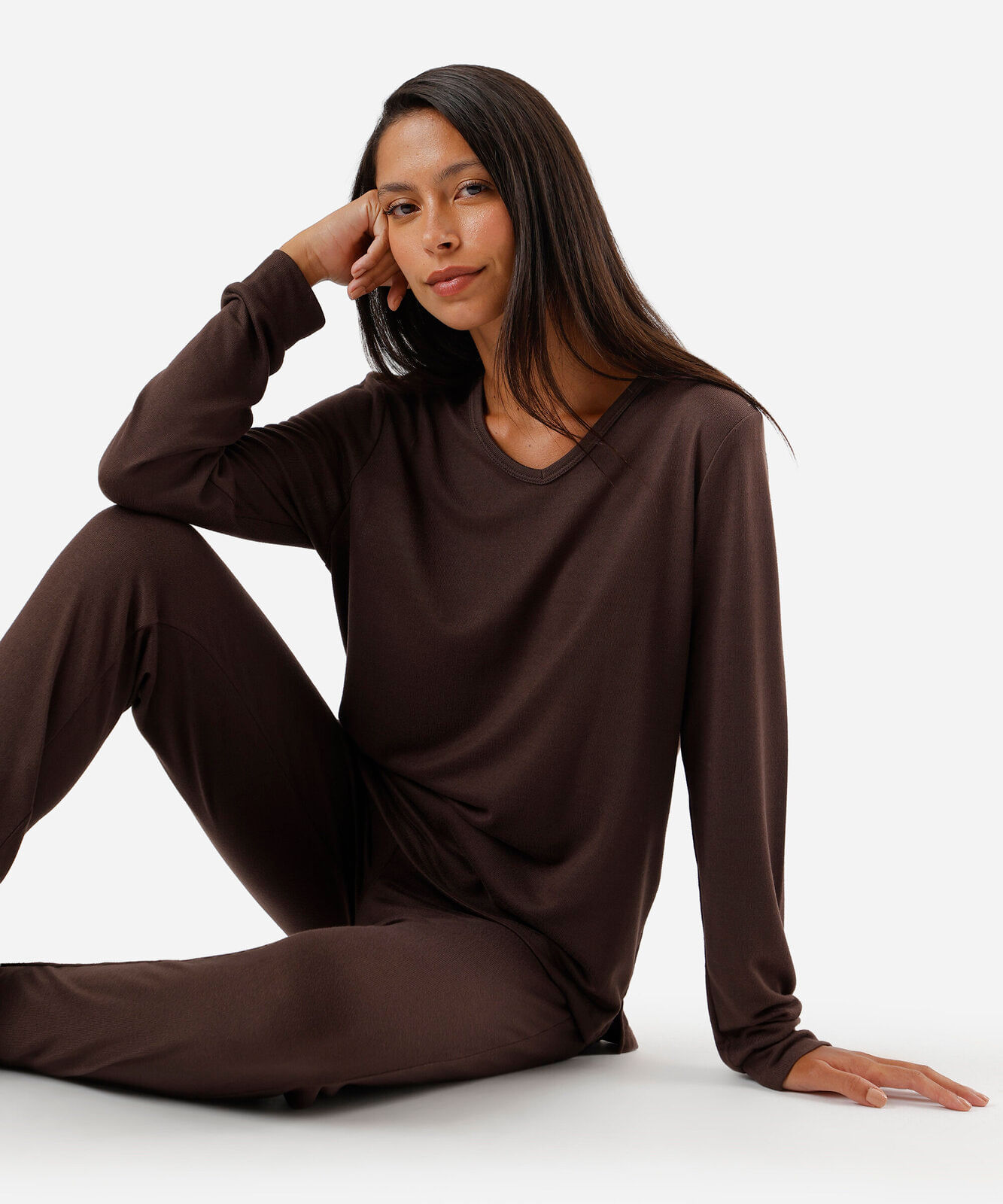 Vista 2 pijama de tricot manga longa C&A Marrom C&A Marrom