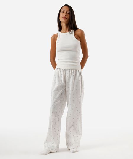 calça de pijama avulsa feminina em algodão floral off white P