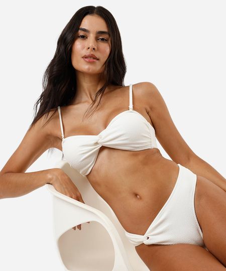 biquíni calcinha hot pant feminino texturizado off white M