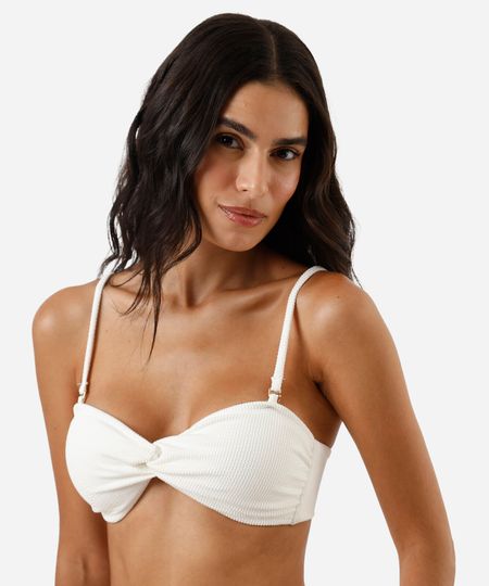 biquíni top faixa feminino texturizado off white G biquíni top faixa feminino texturizado off white G