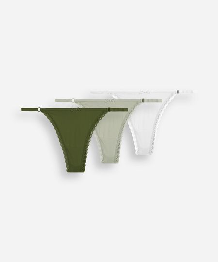 kit de 3 calcinhas string feminina com renda colorido M