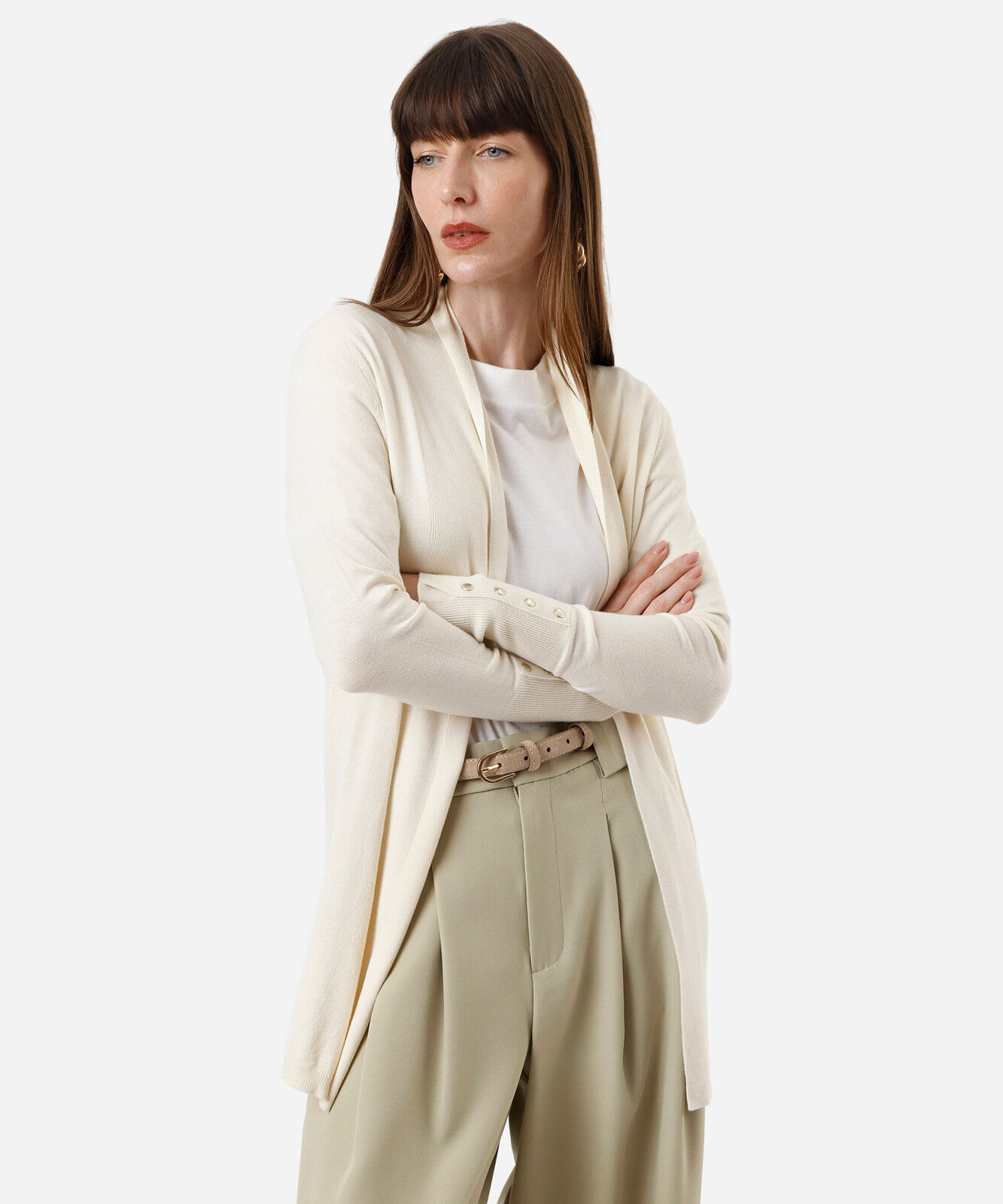 cardigan feminino de tricot bege