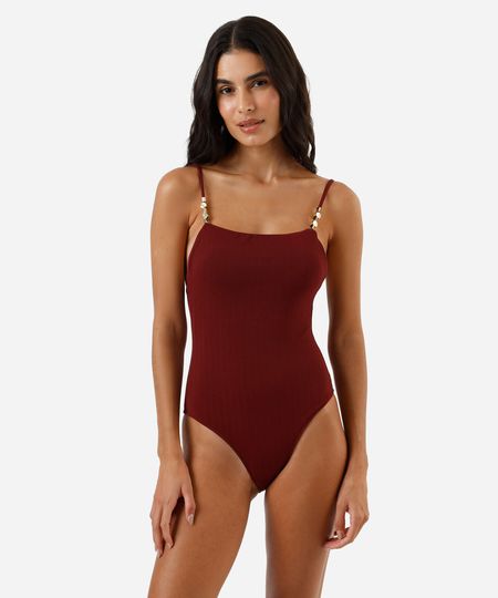 maiô feminino decote quadrado com miçangas vinho G