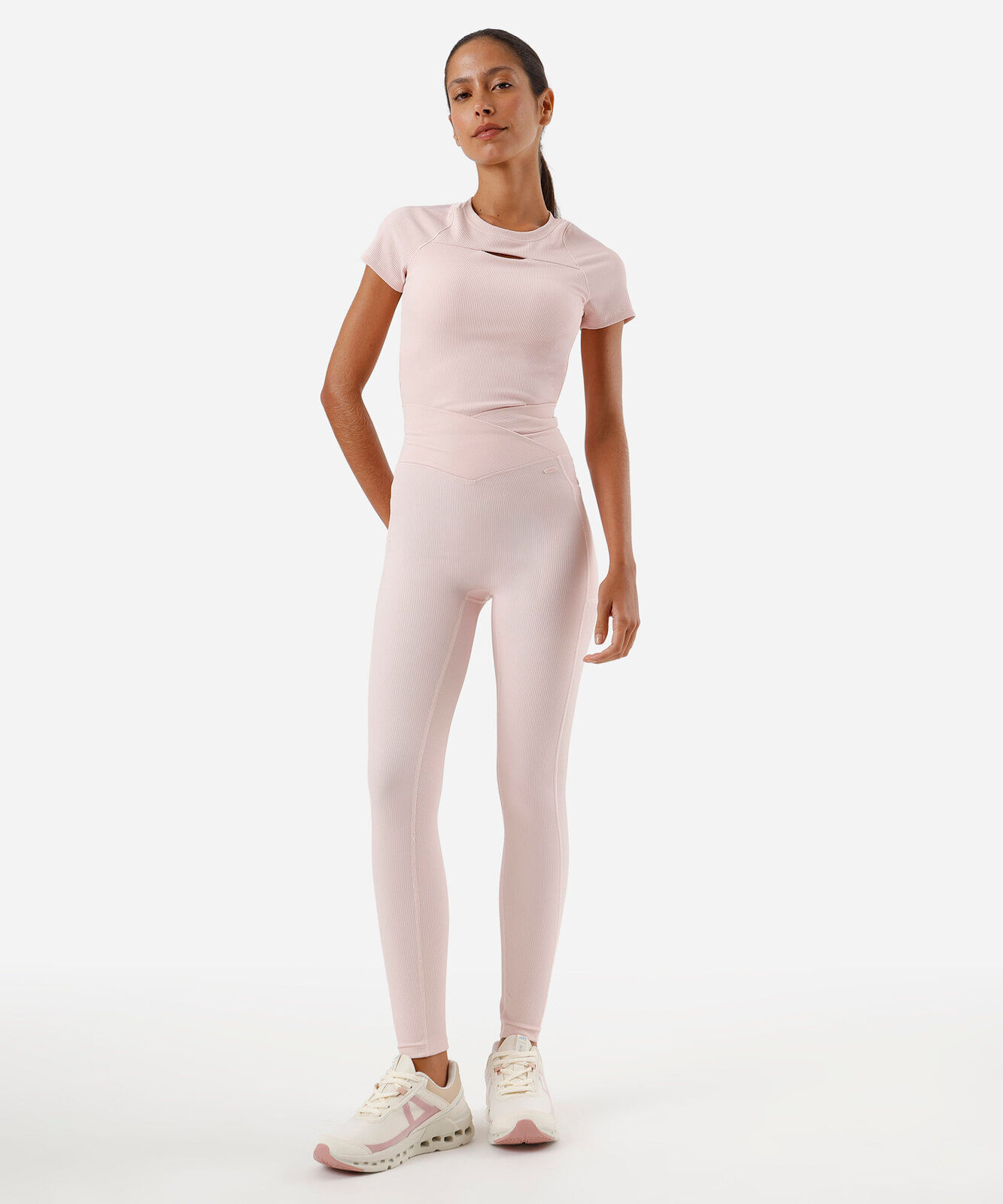 calça legging feminina esportiva canelada rosa