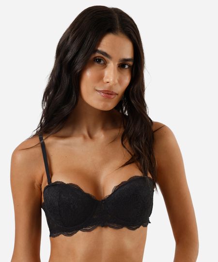 sutiã meia taça com alça removíveis e renda preto 46