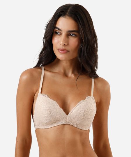 sutiã triângulo com bojo renda bege 42