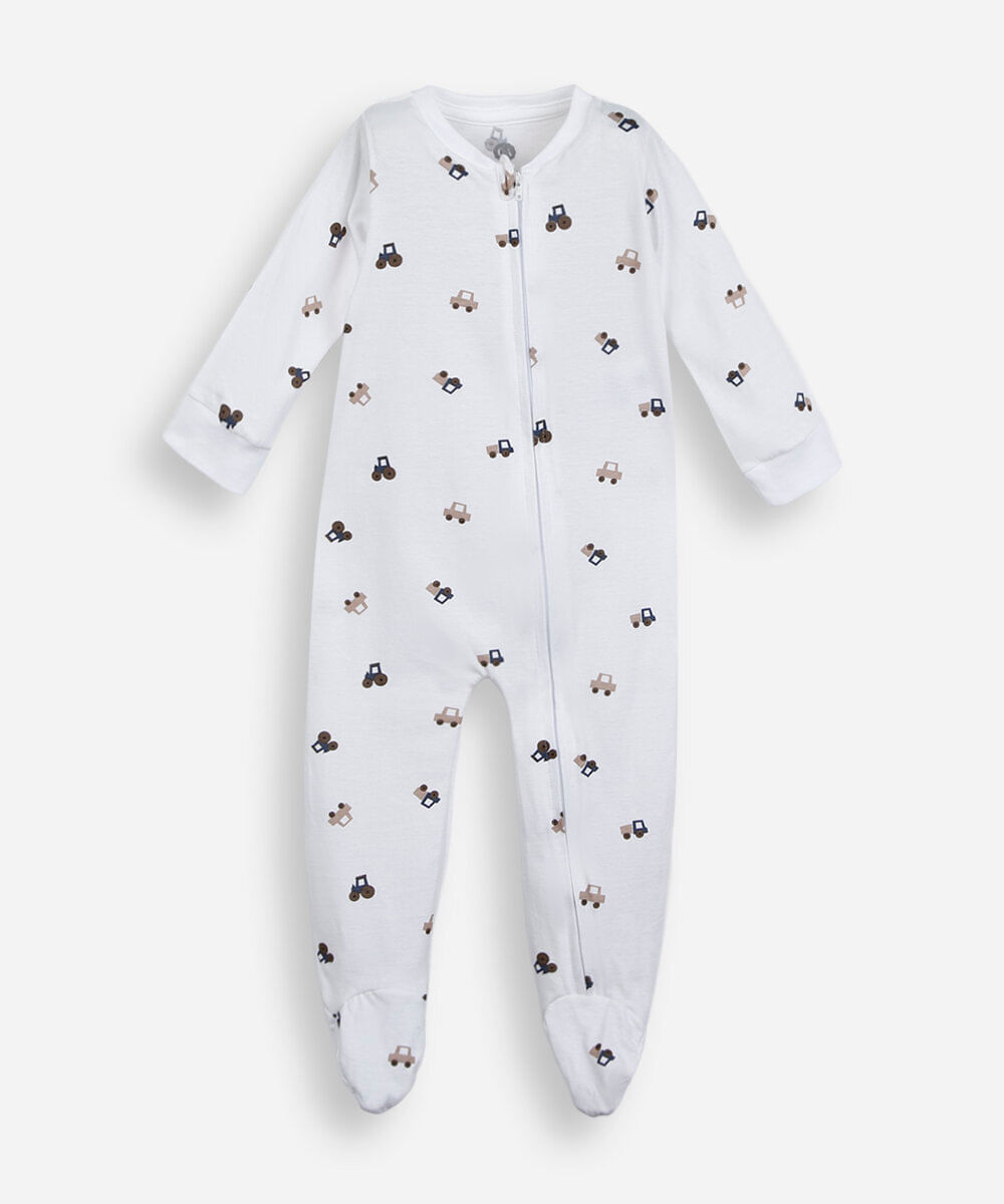 macacão infantil com pé carrinhos off white