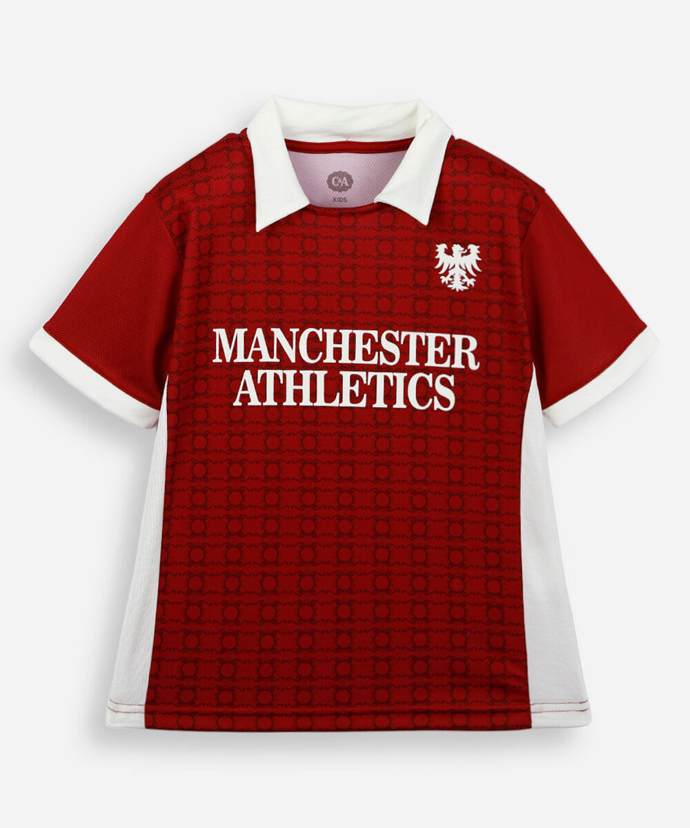 camiseta infantil esportiva manchester athletics vermelha