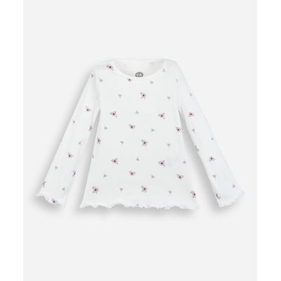 blusa infantil de algodão manga longa floral off white