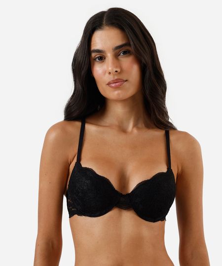 sutiã meia taça feminino de renda floral preto 40