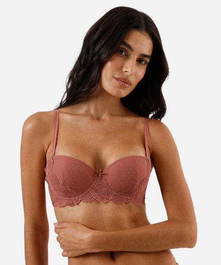 sutiã meia taça com renda floral rosa 40