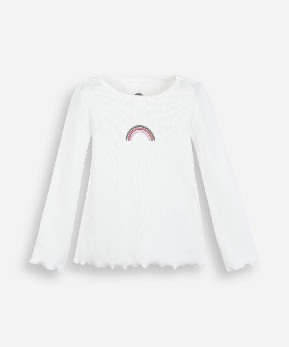 blusa infantil de algodão manga longa arco íris off white