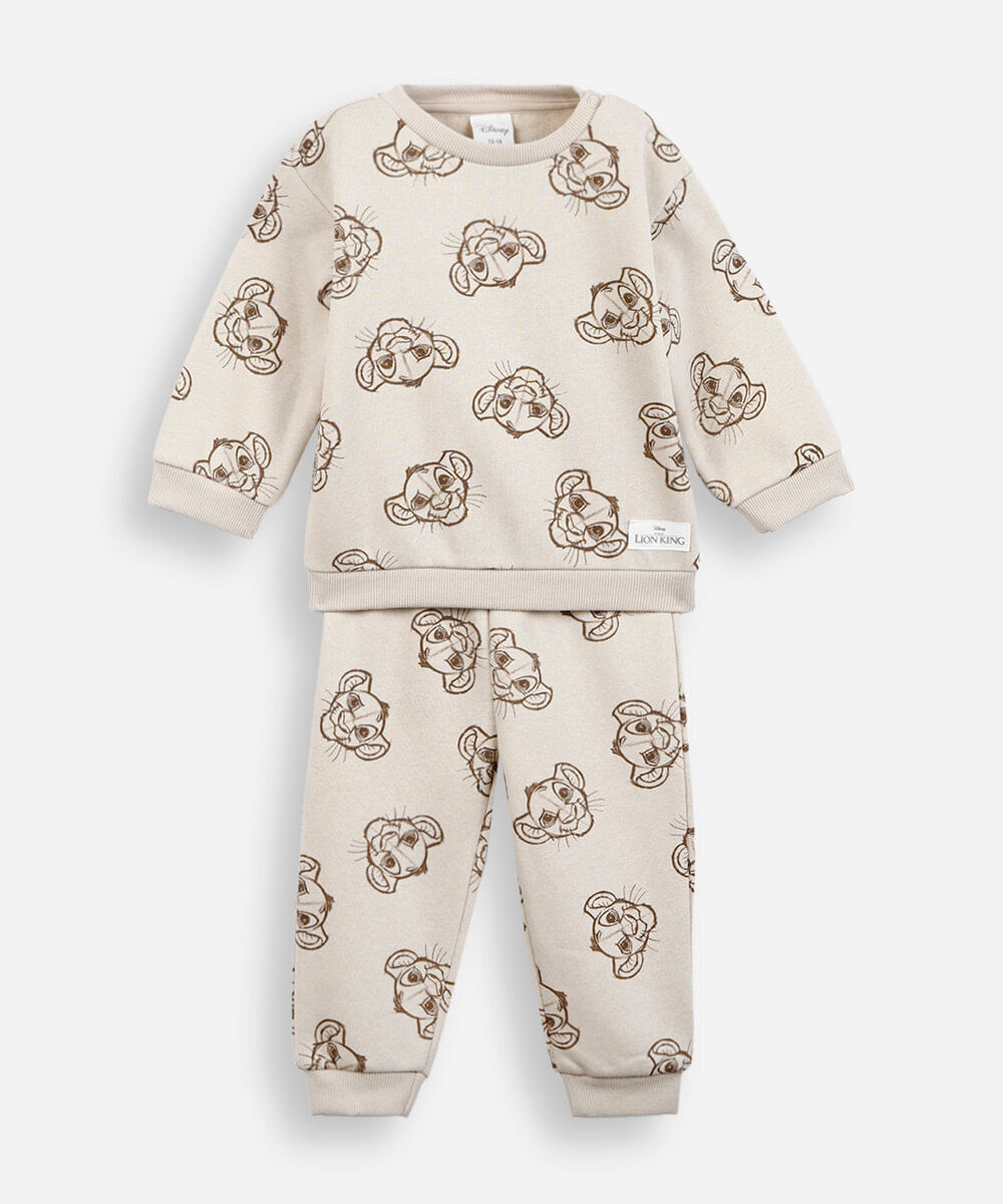 conjunto infantil de moletom rei leão bege