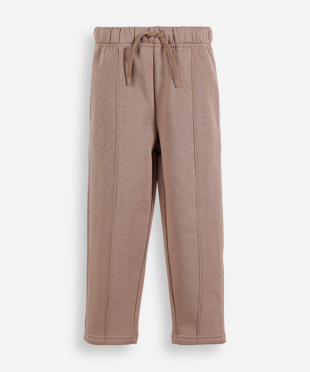 calça infantil recortes em moletom bege