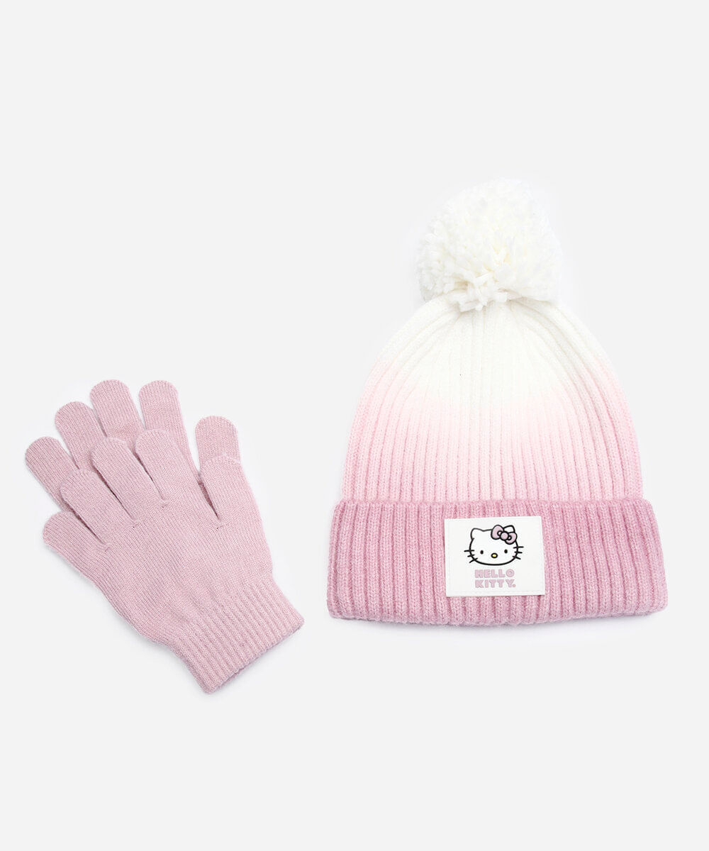 kit infantil gorro e luva hello kitty colorido