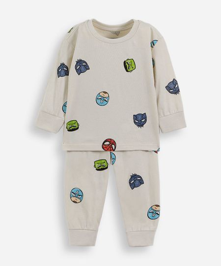pijama longo infantil de algodão os vingadores bege 2 pijama longo infantil de algodão os vingadores bege 2