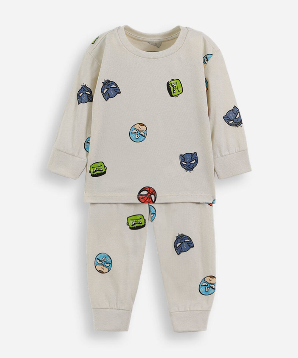 pijama longo infantil de algodão os vingadores bege