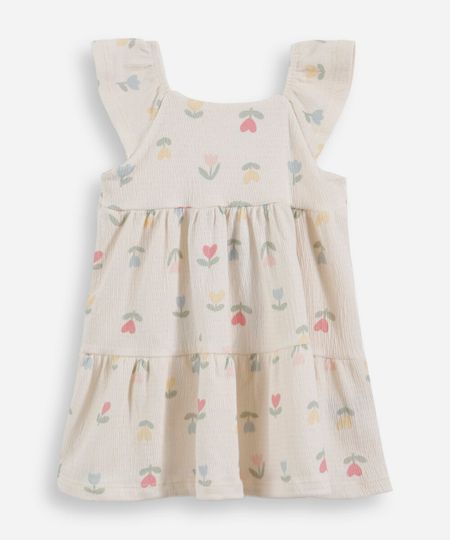 vestido infantil com algodão e recortes floral off white 18-24