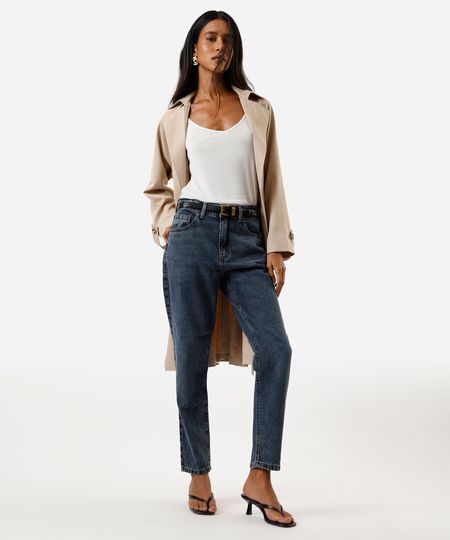 calça mom feminina jeans cintura alta azul 38