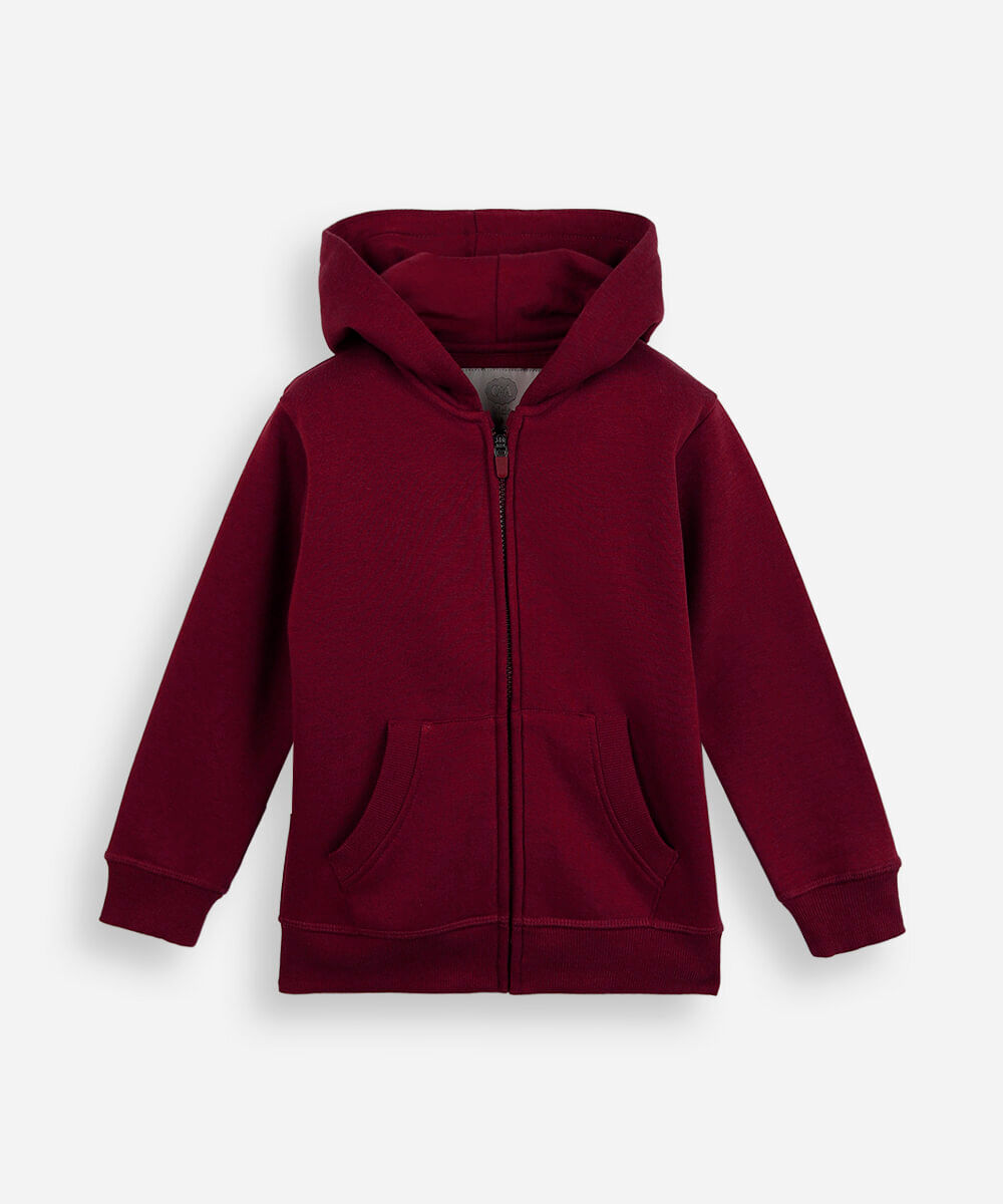 blusa infantil de moletom felpado com capuz vinho