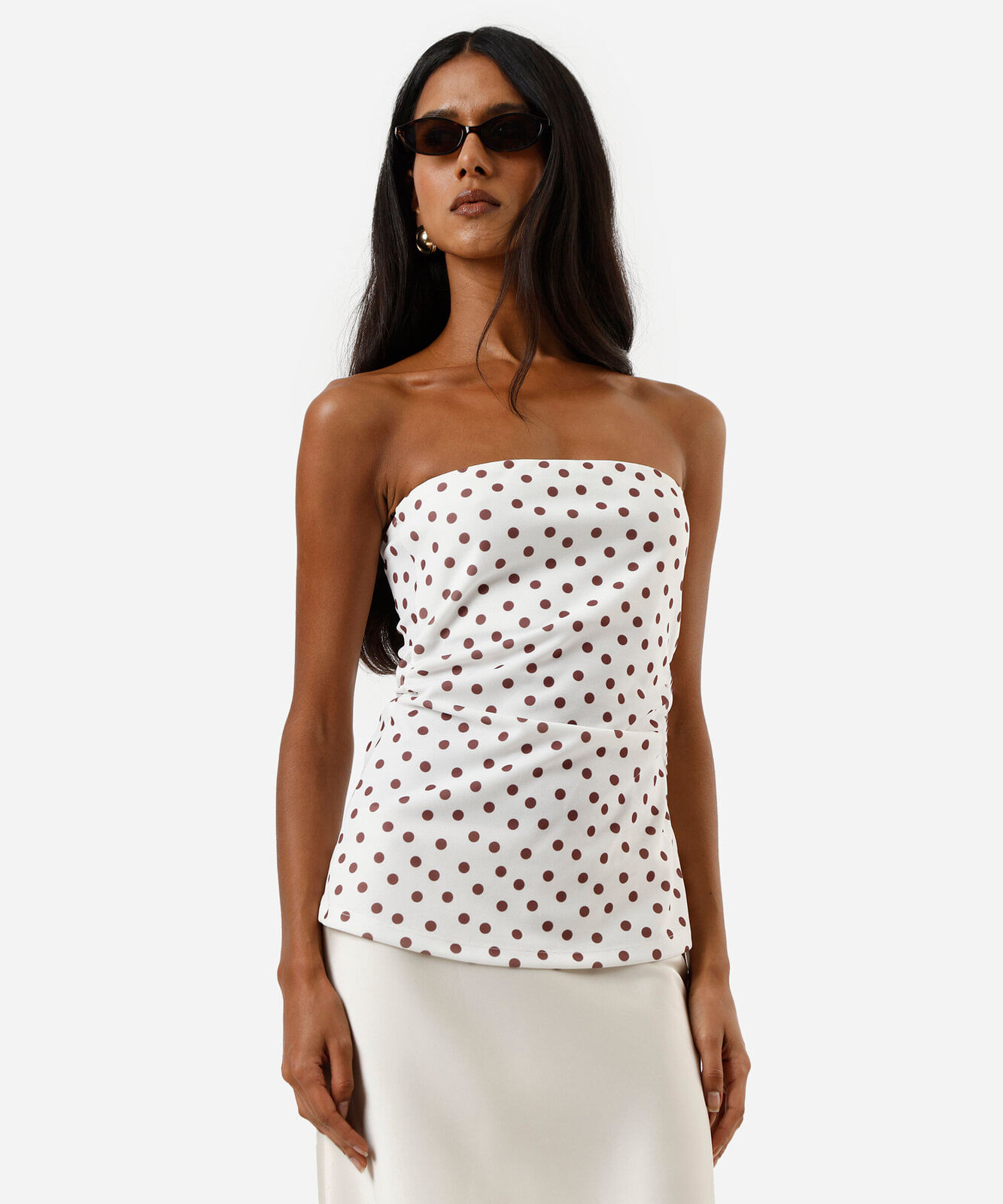 blusa sem alça feminina poá franzido off white