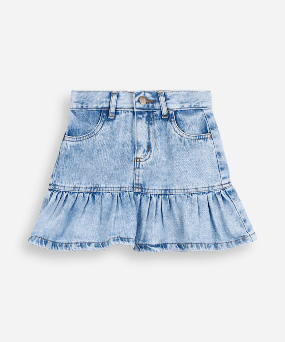 saia infantil jeans babado azul