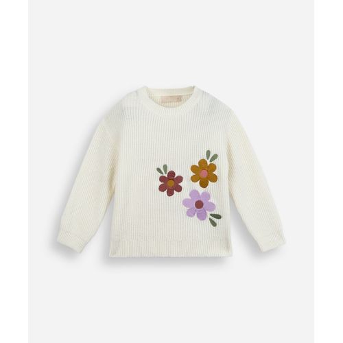 suéter infantil de tricot bordado bege