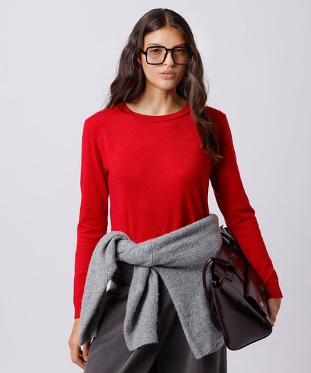 suéter feminino de tricot gola redonda mindset vermelho GG suéter feminino de tricot gola redonda mindset vermelho GG