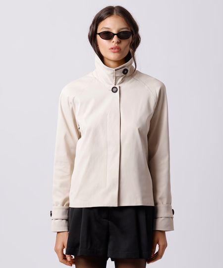 casaco trench coat cropped feminino mindset bege GG casaco trench coat cropped feminino mindset bege GG