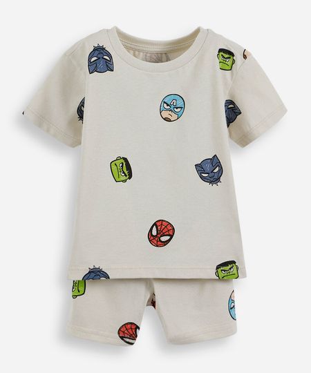 pijama curto infantil de algodão os vingadores bege 3