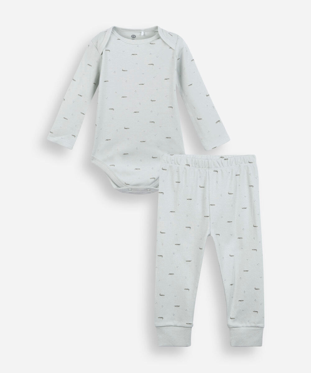 conjunto infantil body e calça jacaré em algodão verde