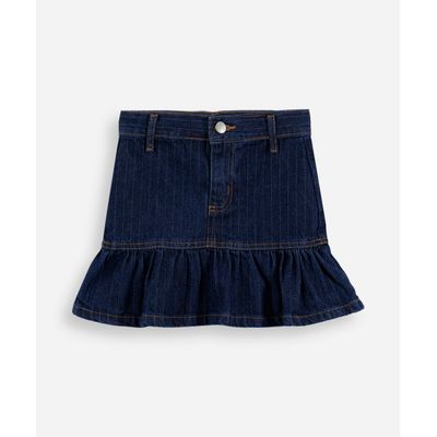 saia infantil jeans babado listra risca de giz azul