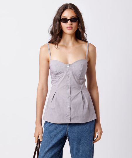 blusa peplum feminina de algodão alça fina xadrez mindset marrom PP