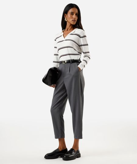 calça feminina de alfaiataria pregas cinza 36